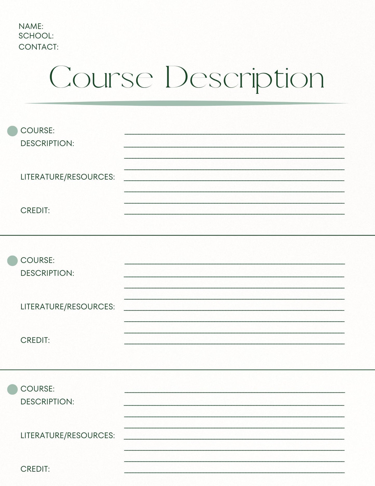 High School Course Descriptions